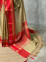 Light Gold and Red semi Banarasi silk saree -MPS40