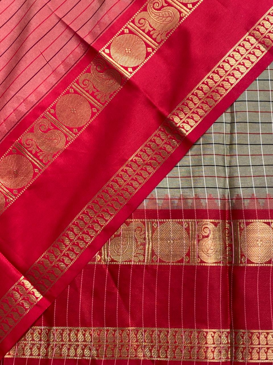 Light Gold and Red semi Banarasi silk saree -MPS40
