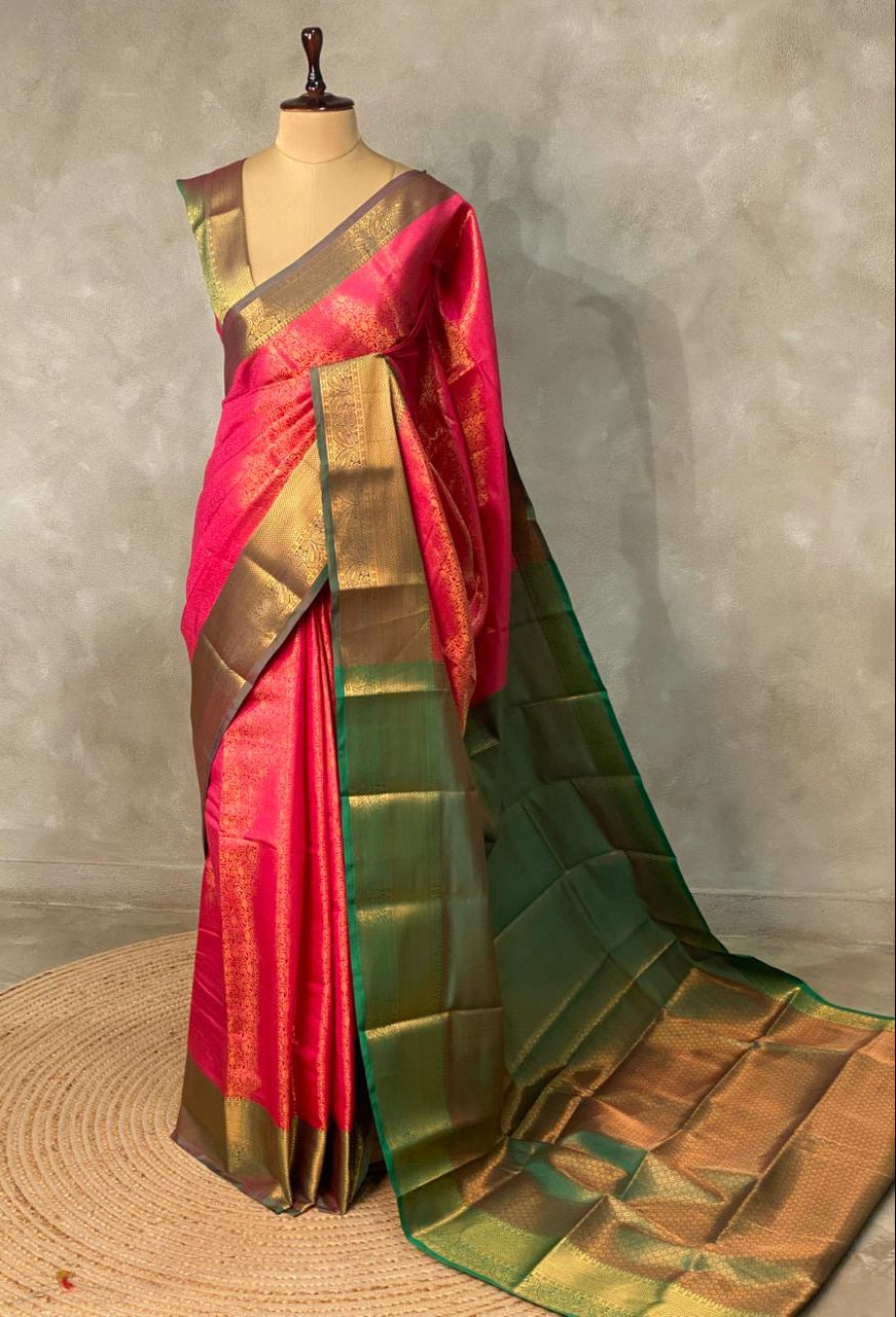 Magenta and Green Semi brocade Banarasi silk saree- PBROS1