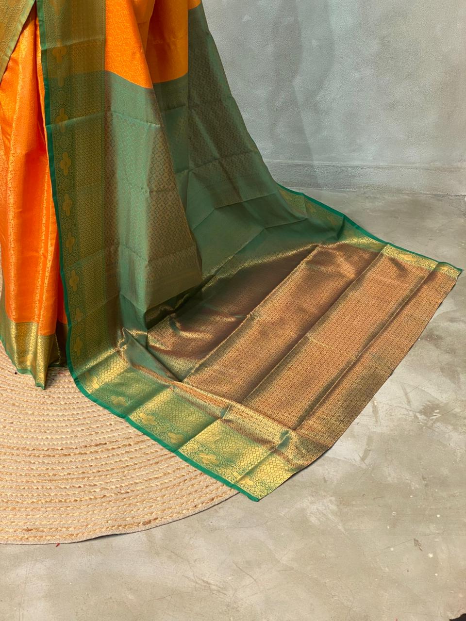 Yellow and Green Semi brocade Banarasi silk saree- PBROS4