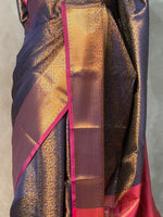 Blue and Magenta Semi brocade Banarasi silk saree- PBROS5