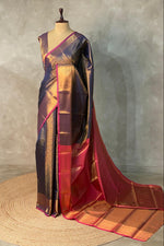 Blue and Magenta Semi brocade Banarasi silk saree- PBROS5