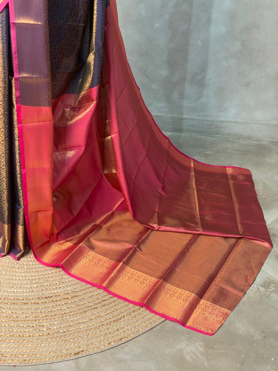 Blue and Magenta Semi brocade Banarasi silk saree- PBROS5
