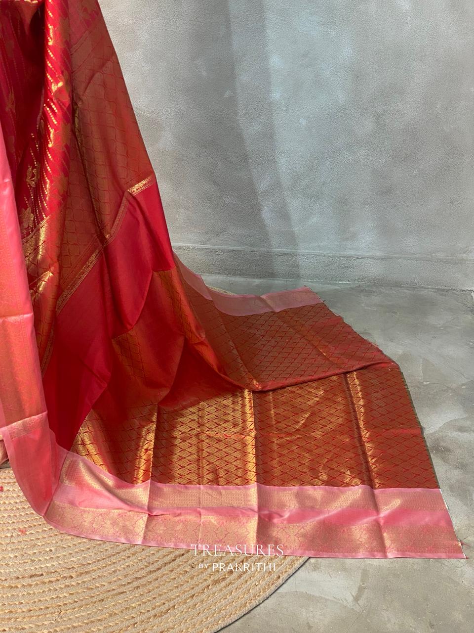 Red and Pink semi Banarasi silk saree -PIH46