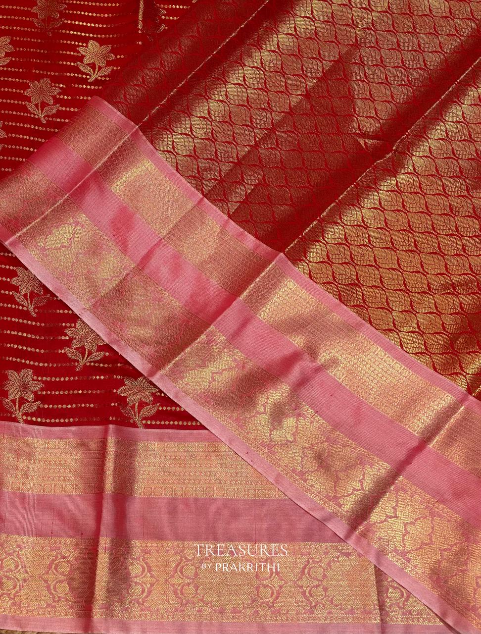 Red and Pink semi Banarasi silk saree -PIH46