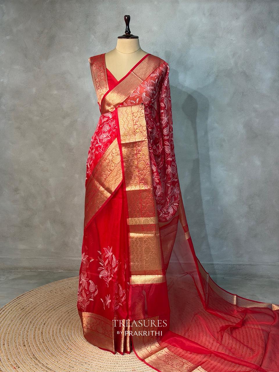 Red Organza silk saree -PIH47