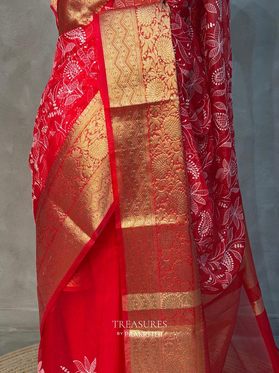 Red Organza silk saree -PIH47