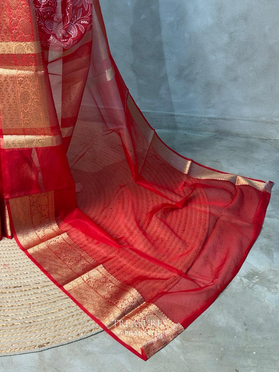 Red Organza silk saree -PIH47