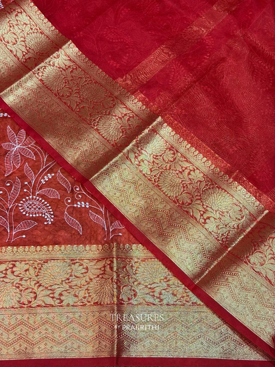 Red Organza silk saree -PIH47