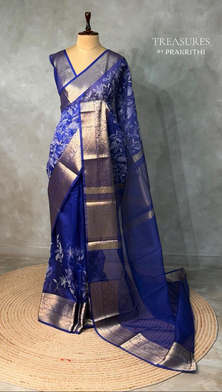 Royal Blue Organza silk saree -PIH47A