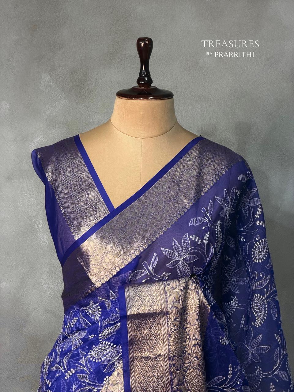 Royal Blue Organza silk saree -PIH47A