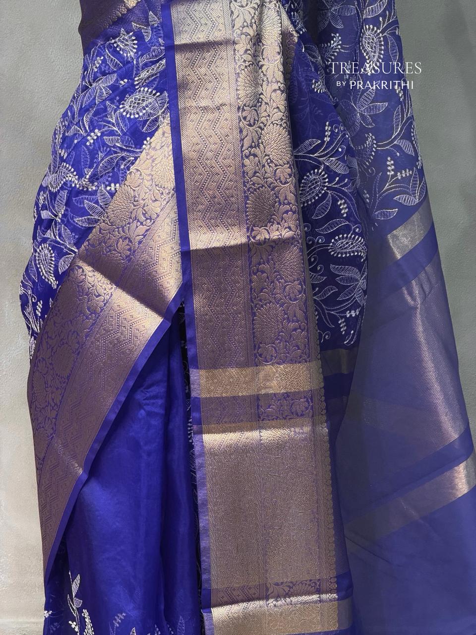 Royal Blue Organza silk saree -PIH47A