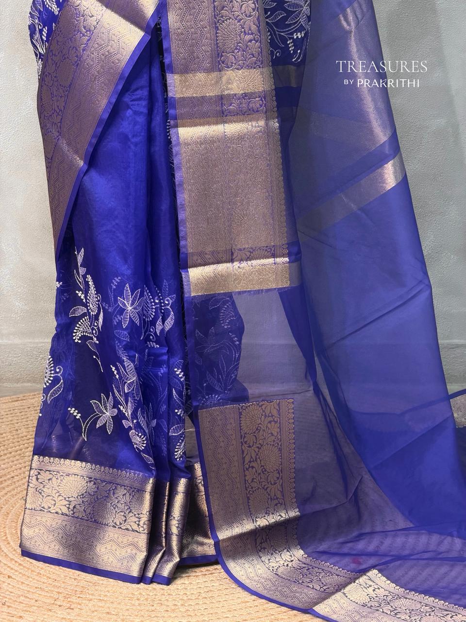 Royal Blue Organza silk saree -PIH47A