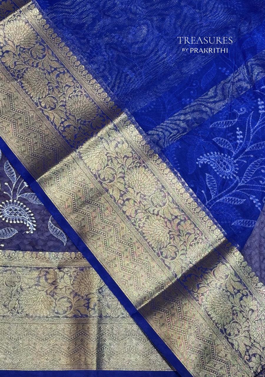 Royal Blue Organza silk saree -PIH47A