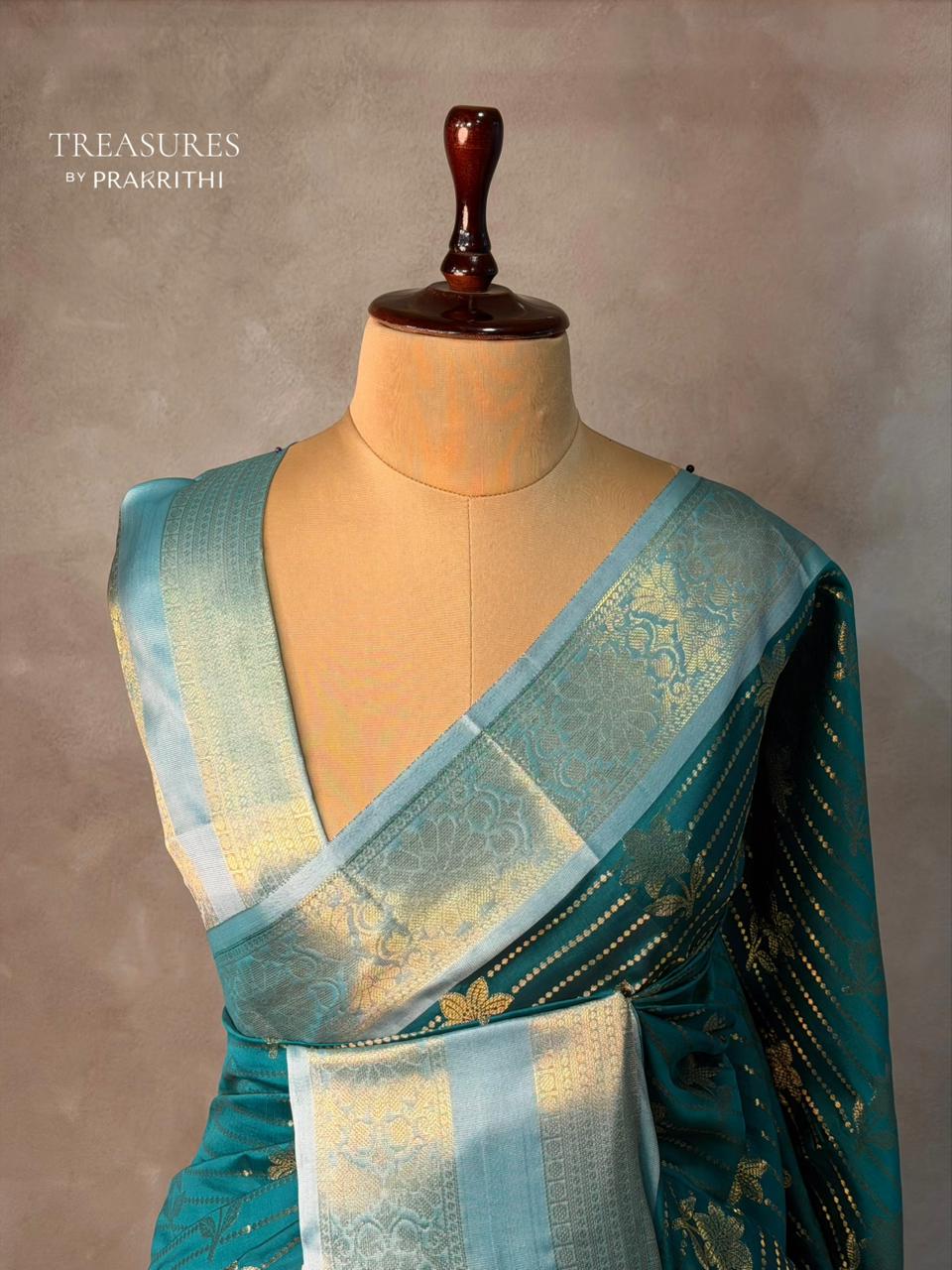 Peacock blue semi Banarasi silk saree -PIH46A
