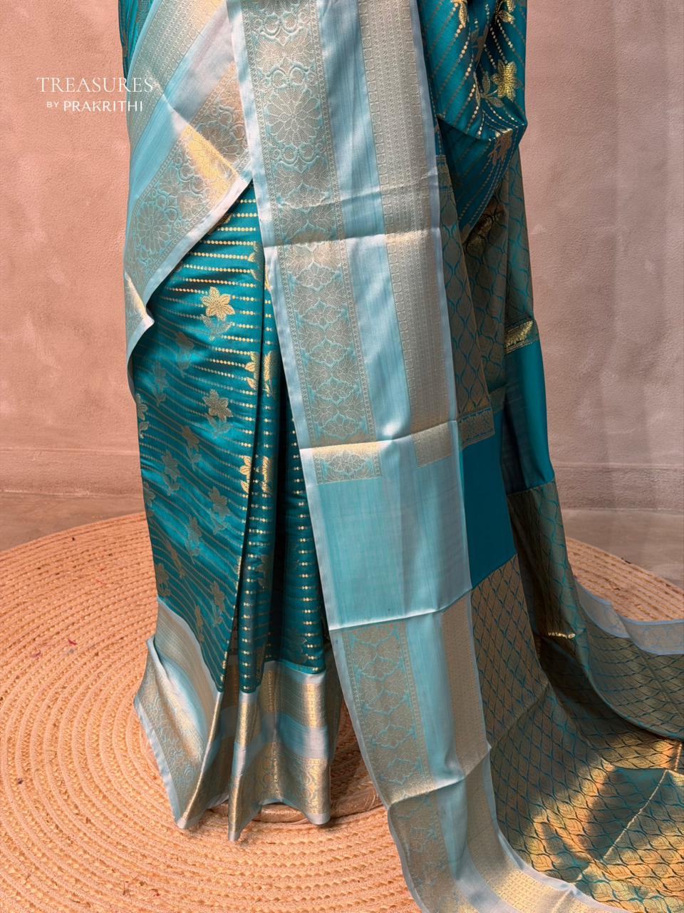 Peacock blue semi Banarasi silk saree -PIH46A