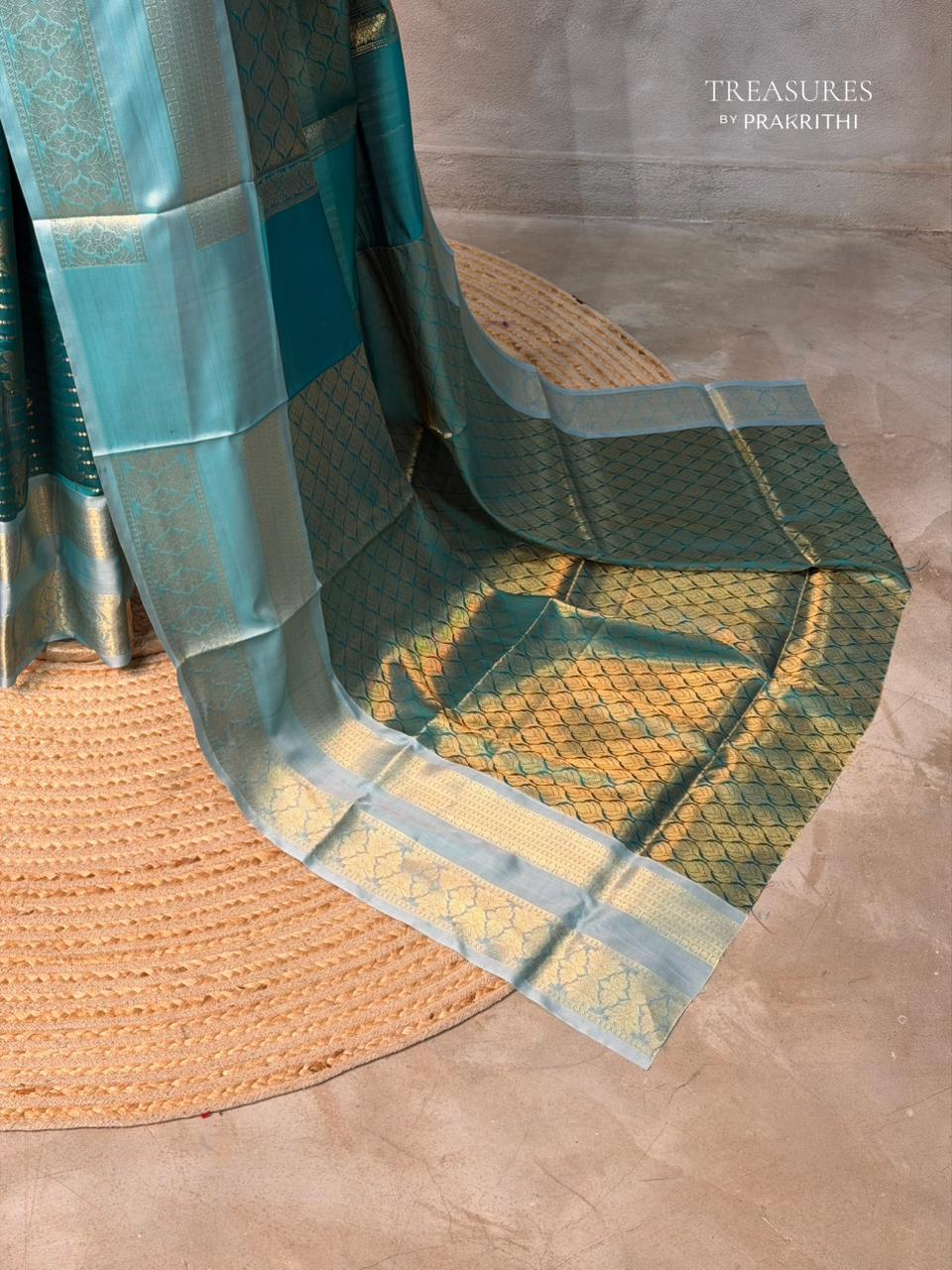 Peacock blue semi Banarasi silk saree -PIH46A