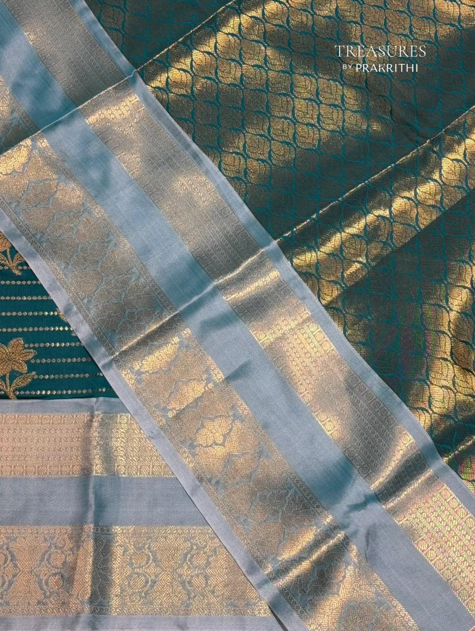 Peacock blue semi Banarasi silk saree -PIH46A
