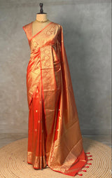 Orange Pure Tissue banarasi saree- PSTBN6