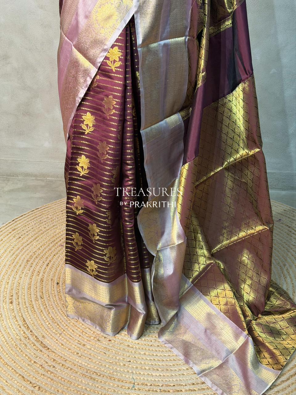 Brown semi Banarasi silk saree -PIH46B