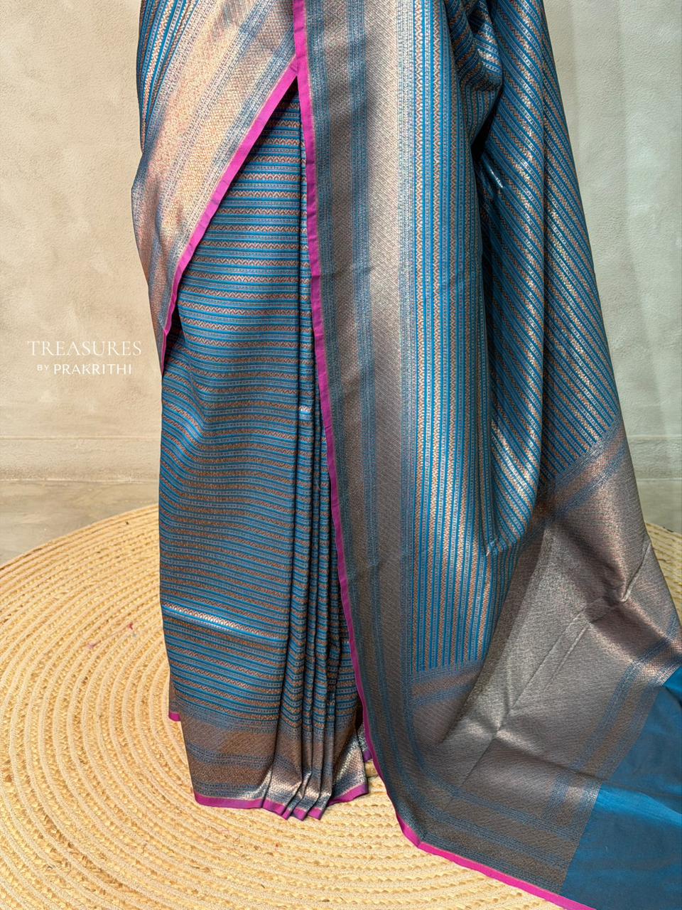 Peacock Blue Semi katan silksaree - PBAS8