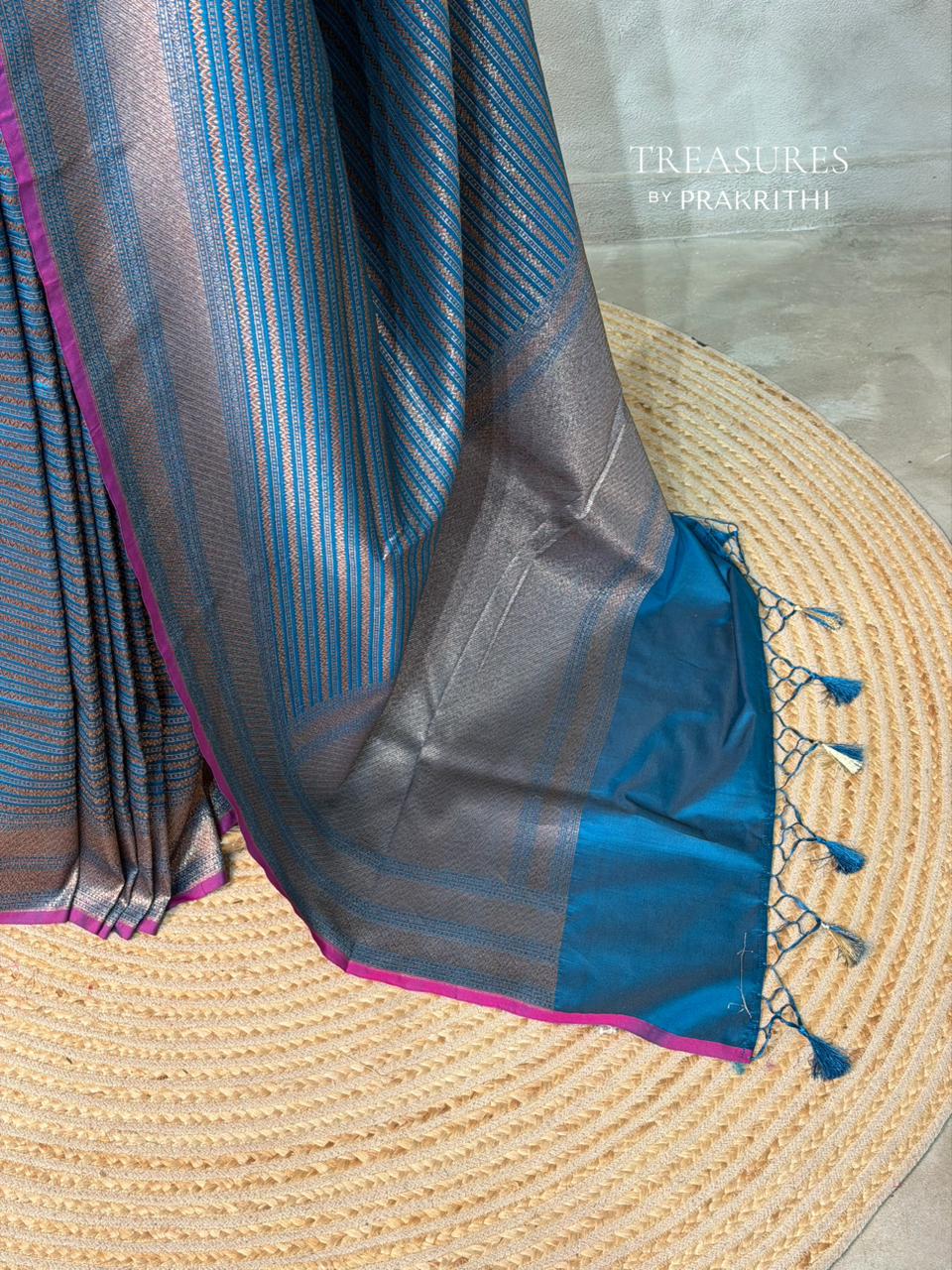 Peacock Blue Semi katan silksaree - PBAS8