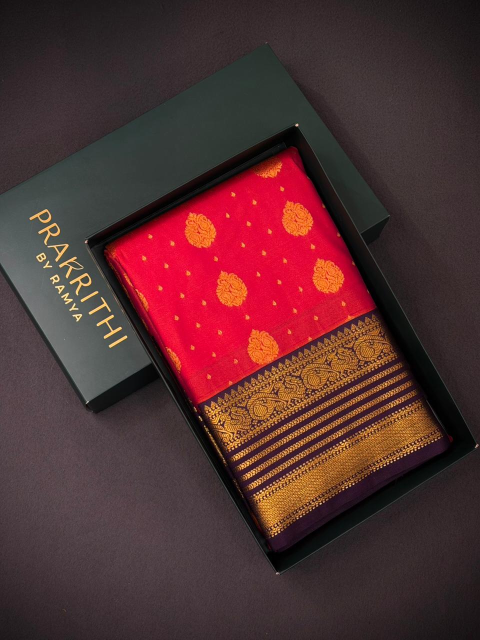 Pinkish Orange and violet kanchipuram silk saree- PSSR281