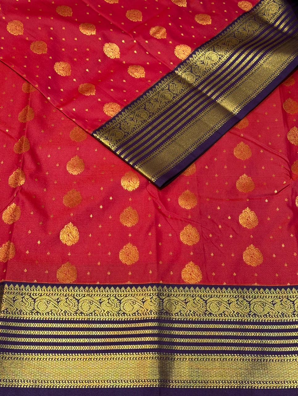 Pinkish Orange and violet kanchipuram silk saree- PSSR281
