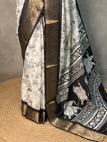 White and black soft silk saree - PSV5