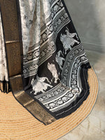 White and black soft silk saree - PSV5