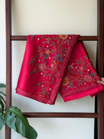 Red Hand embroidered Saree - PSSU1E