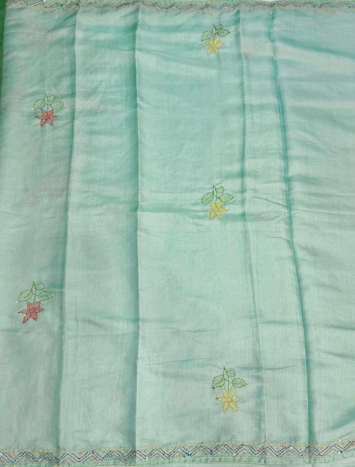 Pastal Blue kantha Hand embroidered Saree - PSSU1F