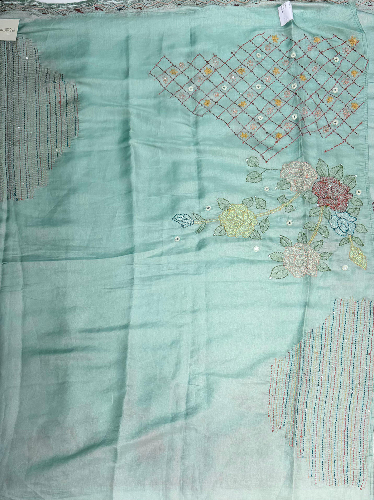 Pastal Blue kantha Hand embroidered Saree - PSSU1F