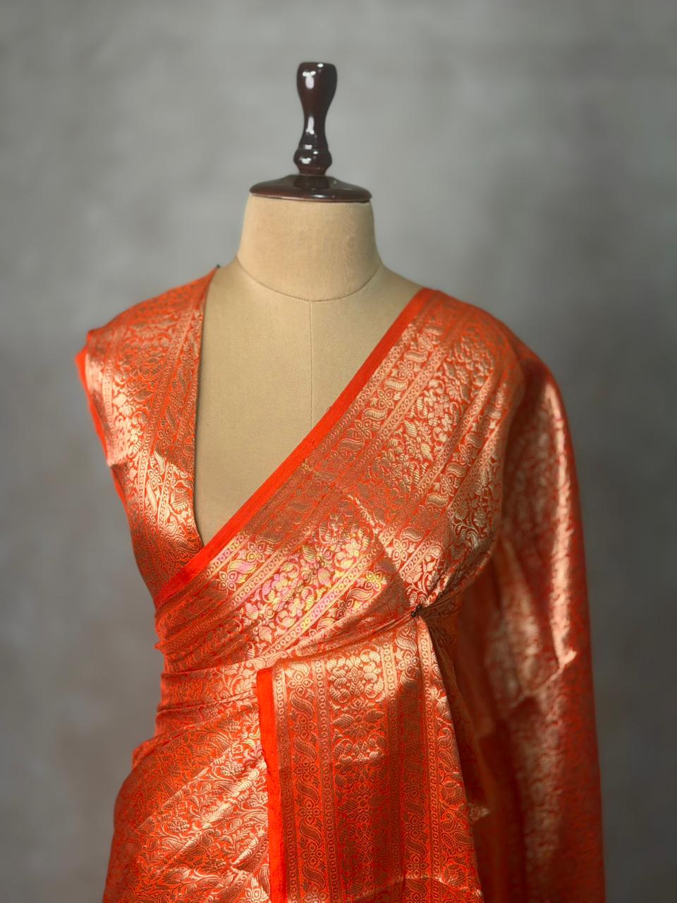 Orange brocade banarasi saree -MPSB9