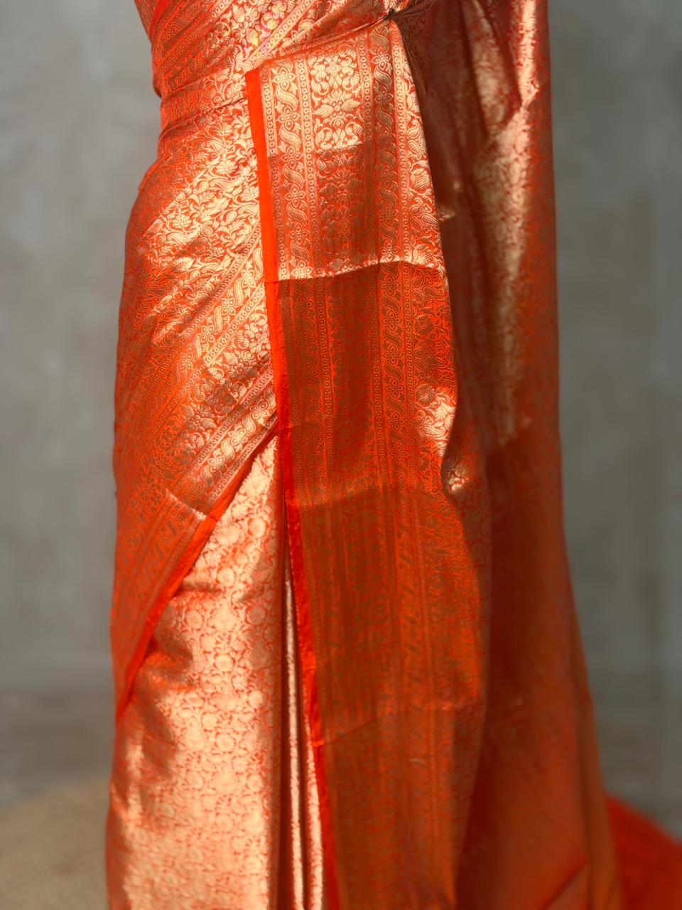 Orange brocade banarasi saree -MPSB9