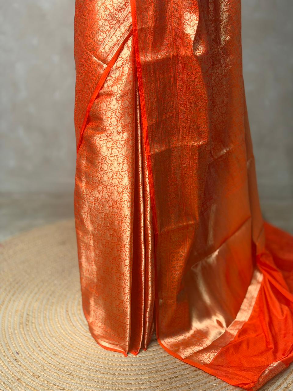 Orange brocade banarasi saree -MPSB9