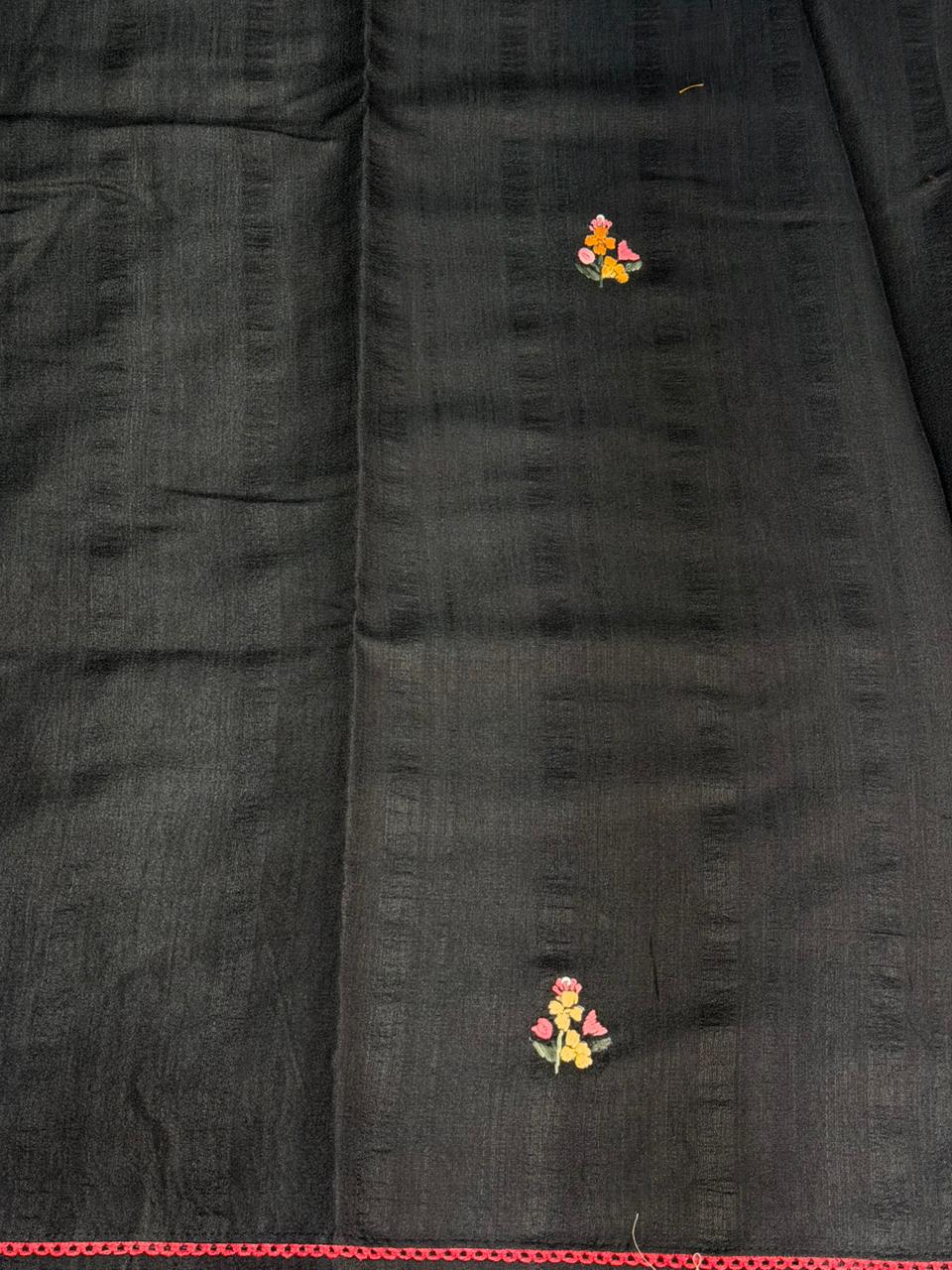 Black Hand embroidered Saree - PSSU1C