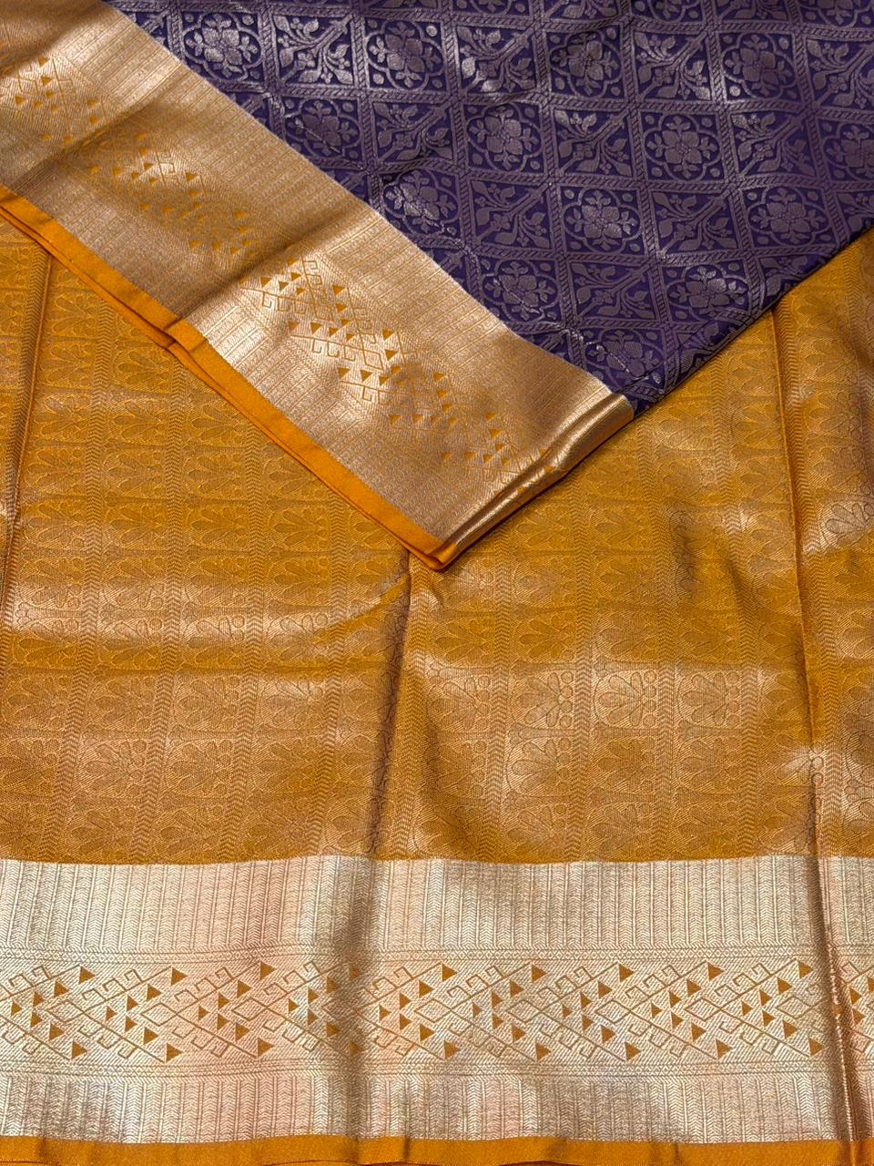 Blue and Yellow Bridal kanchipuram silk saree- PBRIDE23