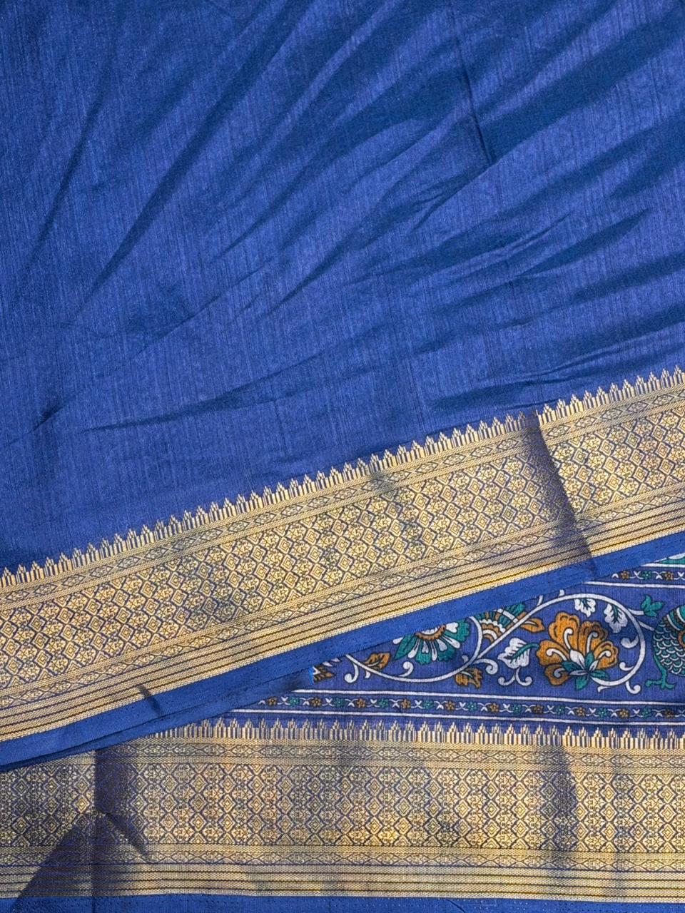 Peacock blue Soft Semi Tusser Saree - PSSU2A