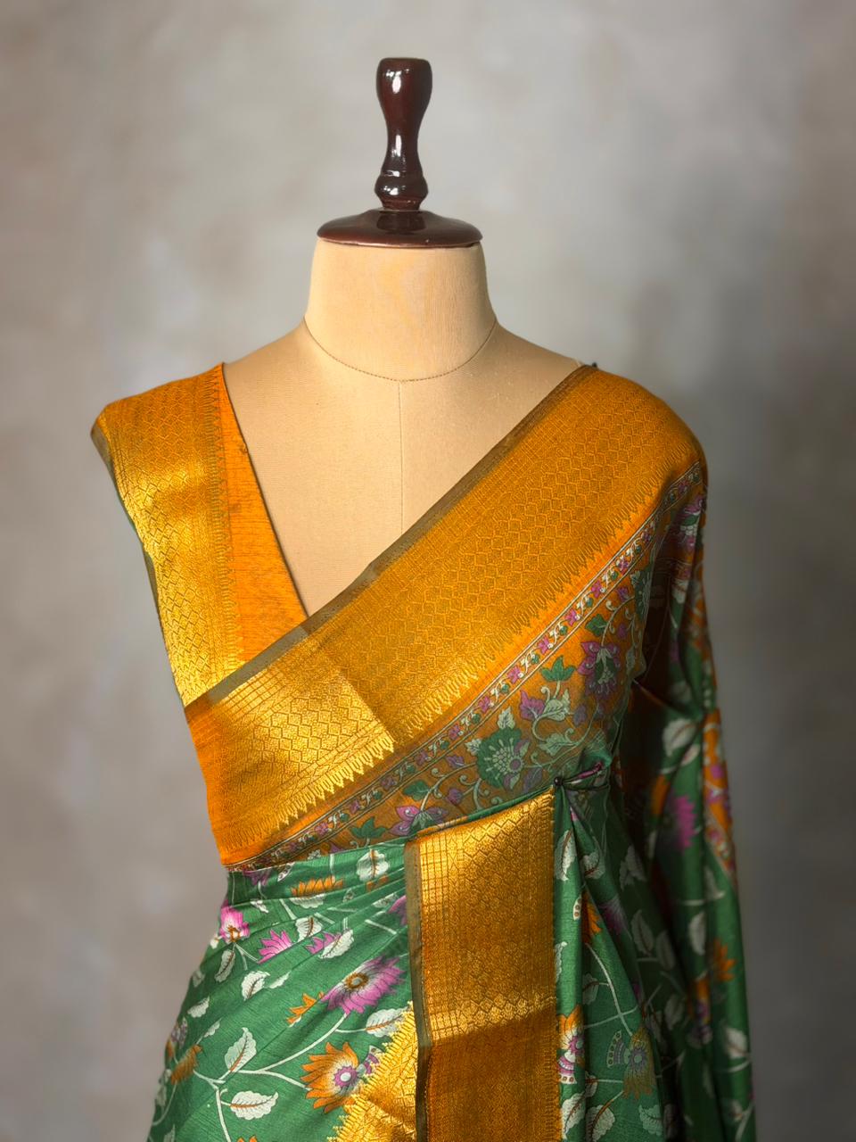 Green blue Soft Semi Tusser Saree - PSSU2B