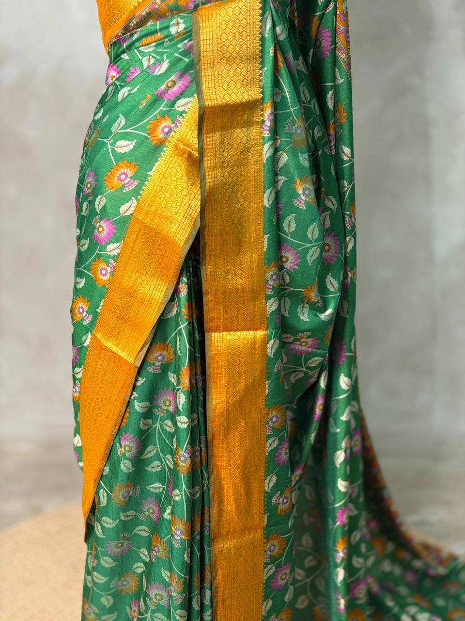 Green blue Soft Semi Tusser Saree - PSSU2B