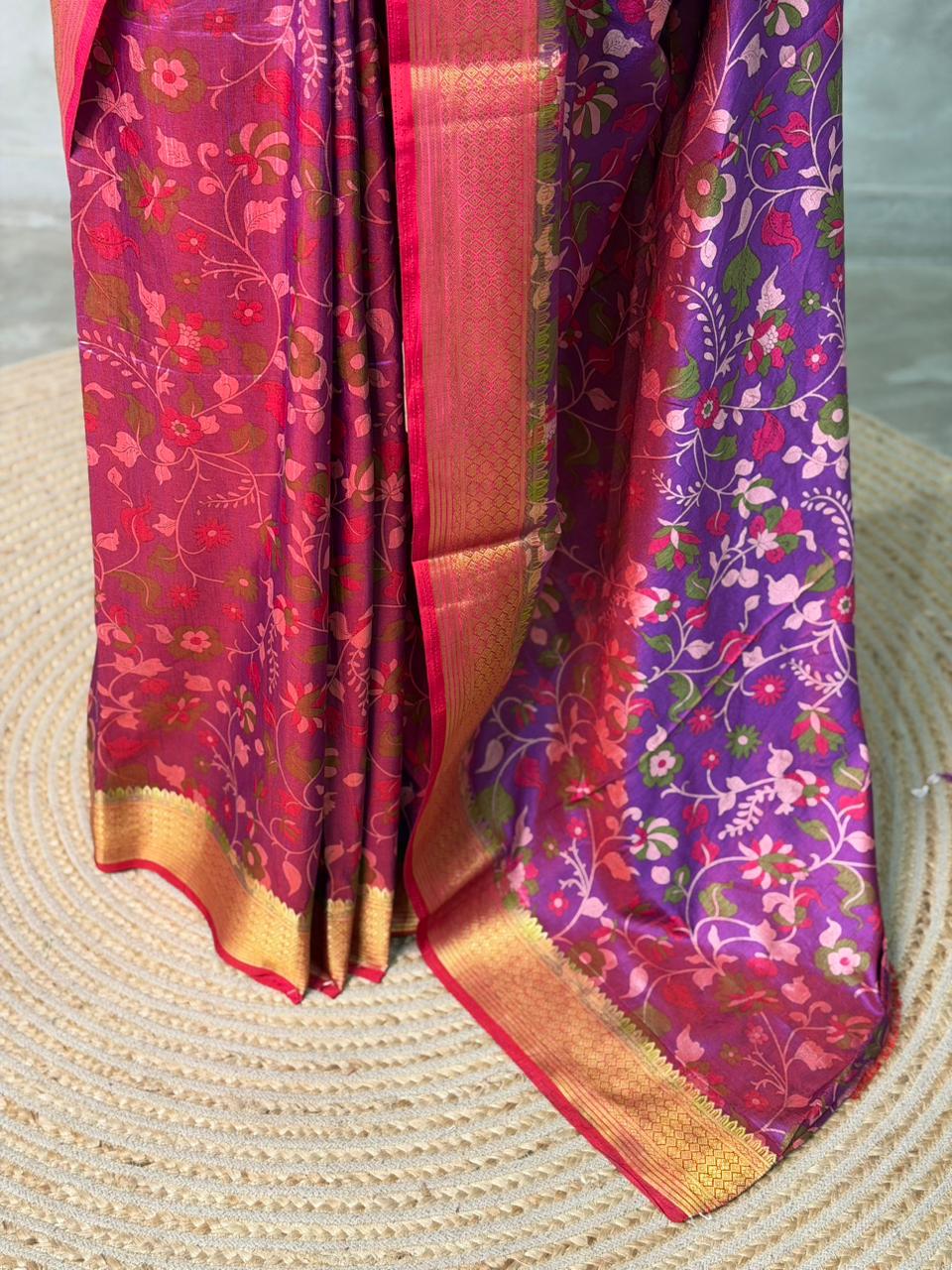 Magenta And Purple Soft Semi Tusser Saree - PSSU2D