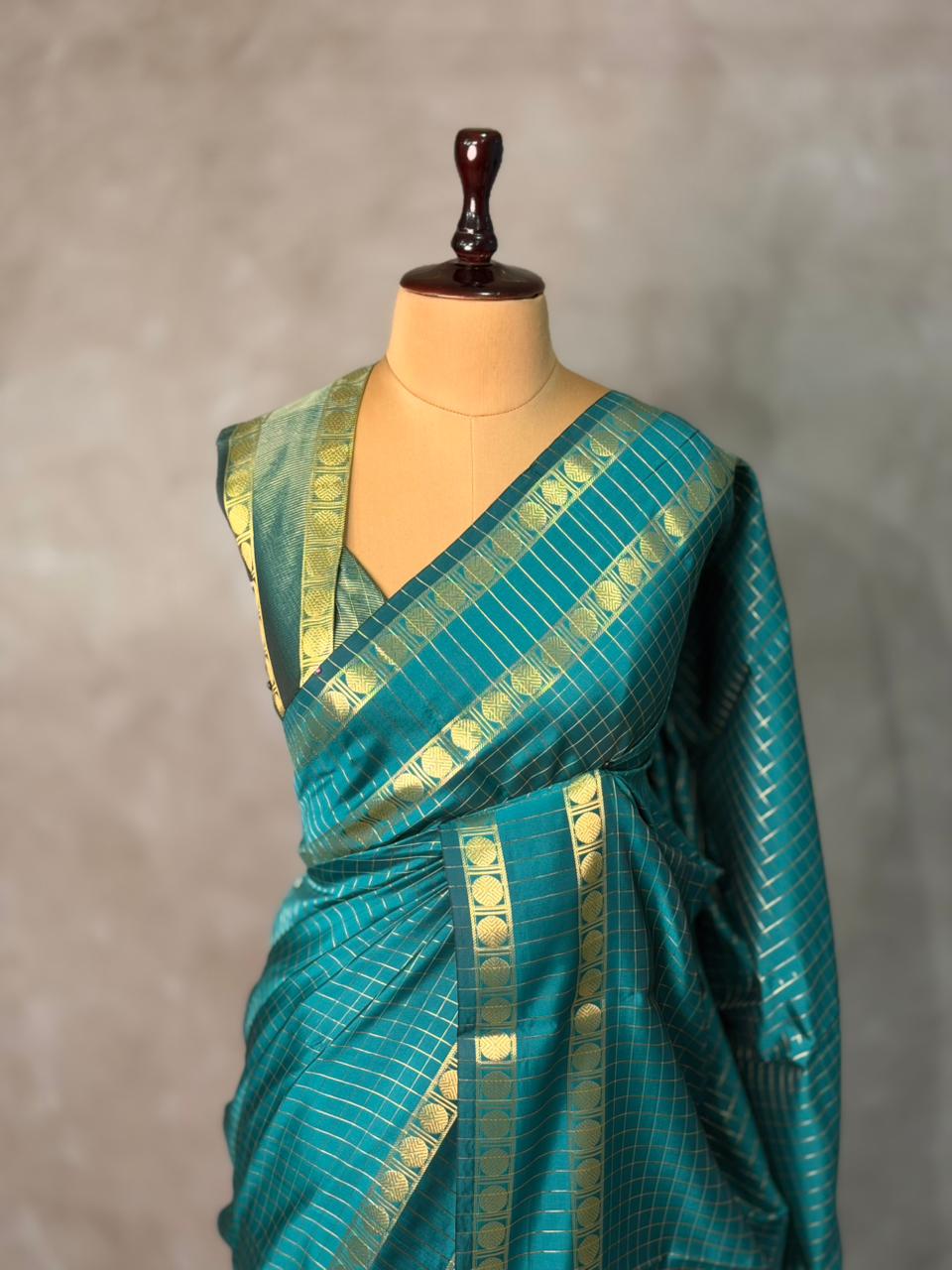Peacock Blue Semi Banarasi saree - MRN1B