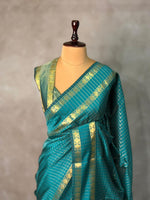 Peacock Blue Semi Banarasi saree - MRN1B