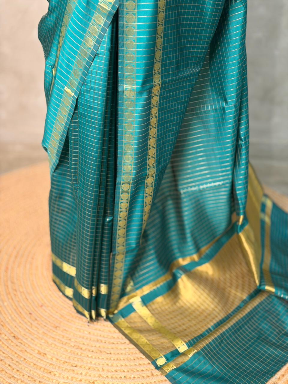 Peacock Blue Semi Banarasi saree - MRN1B