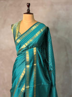 Peacock Blue Semi Banarasi saree - MRN1B