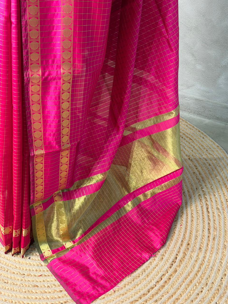 Rani Pink Semi Banarasi saree - MRN1E