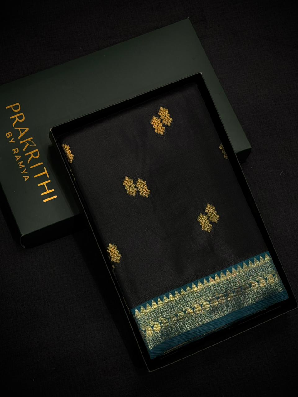 Black and Peacock Blue silk saree - PDL3