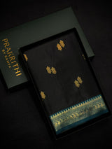 Black and Peacock Blue silk saree - PBR23