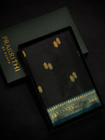 Black and Peacock Blue silk saree - PDL3